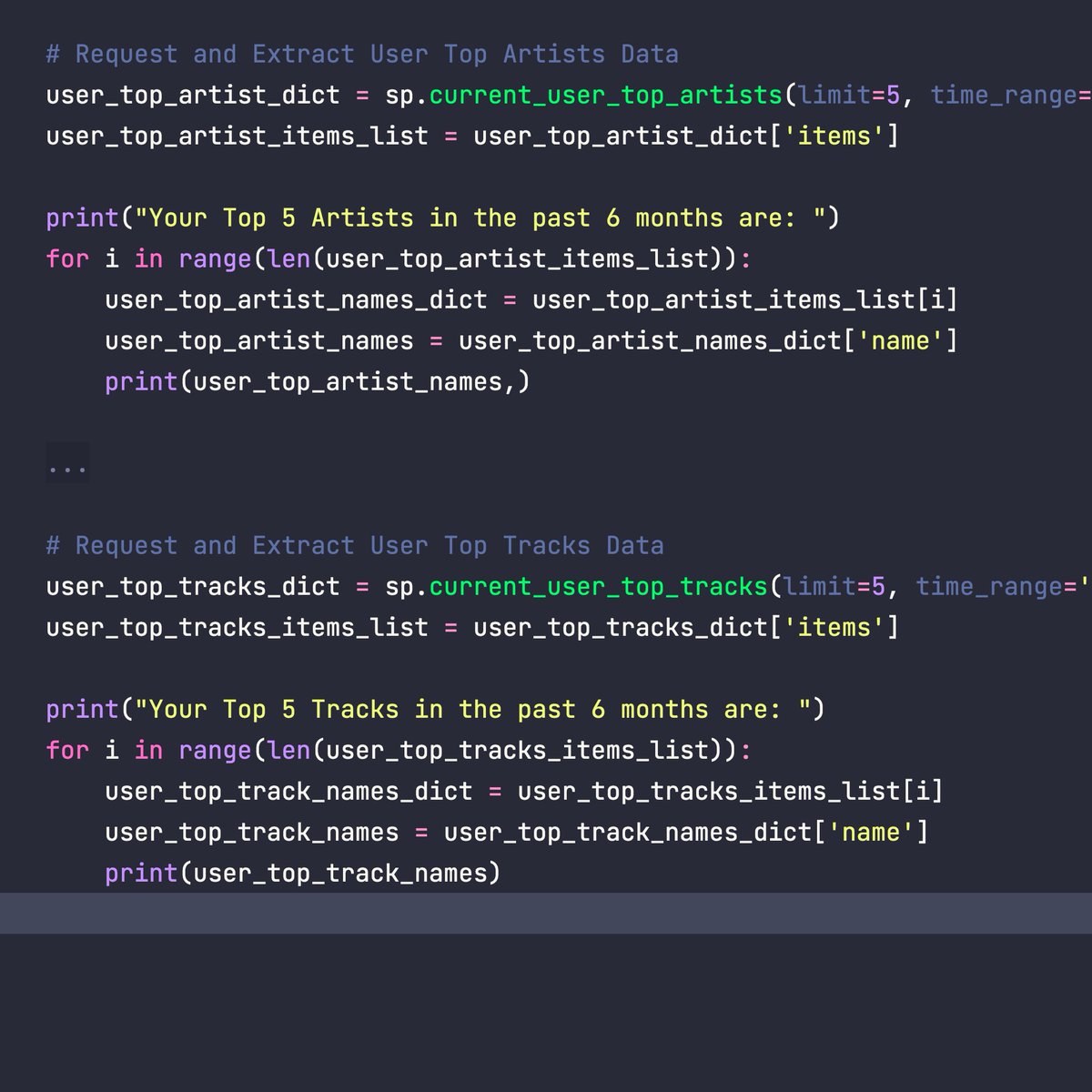EdwinM201's tweet image. Captain's Log, Update 008:
I figured out how to get the same data as how the popular Receiptify app does! 
Also, I found out, unsurprisingly, that one song is making its way up the ranks rather quickly. 
#Python #Spotify #SpotifyAPI #API #DataAnalytics