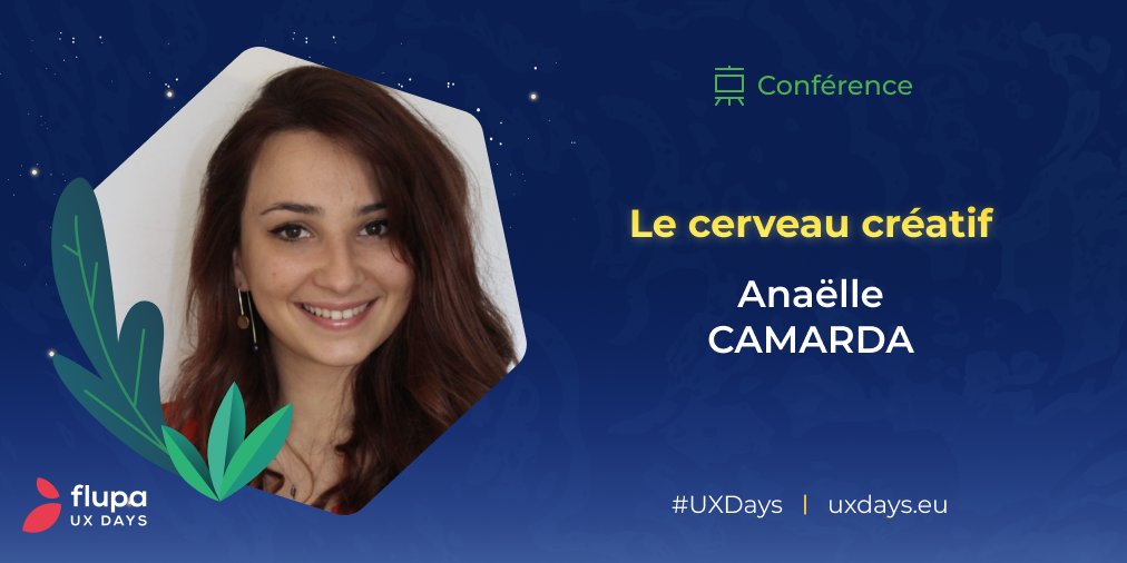 Flupa's tweet photo. [PROGRAMME CONFERENCE UX] 🎯🎯 Le cerveau créatif avec Anaëlle Camarda, Psychologue spécialisée en psychologie cognitive et en neuropsychologie.

C'est SOLD OUT mais on remet 40 pass-conférences en vente 👉 https://t.co/1ctxuUtLeD

#UXDays #UXevent #UXdesign #UX #designthinking https://t.co/dB8tUdCmMy