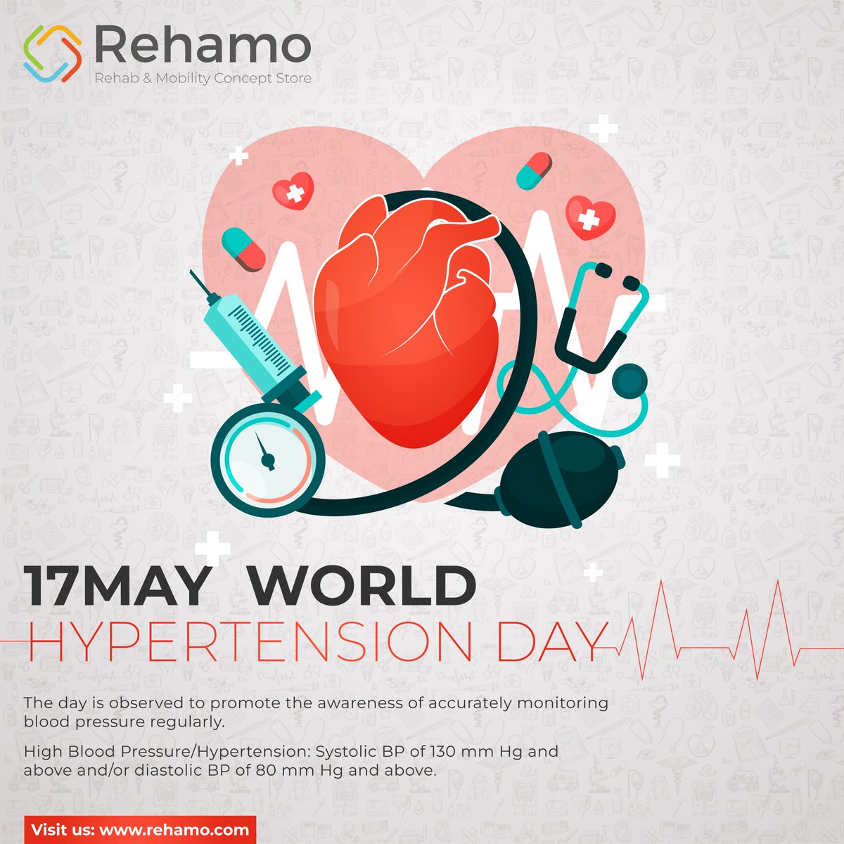 Measure Your Blood Pressure Accurately, Control It, Live Longer.
Known as a 'Silent Killer', hypertension is a condition which goes unnoticed without any symptoms, too.

#rehamo #rehabilitation #mobility #homehealthcaresolutions #hypertension #worldhypertensionday #bloodpressure