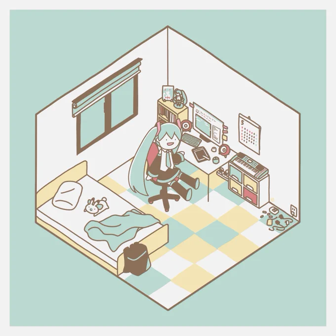 部屋にいるミクさん 
