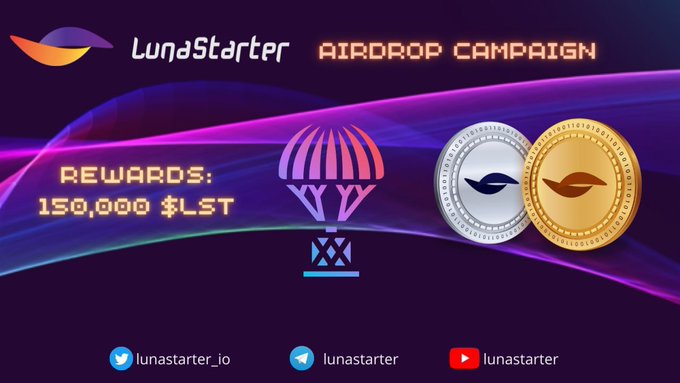 airdrop_one1's tweet photo. 🚨New #airdrop: LunaStarter( $LST)

🎁 Reward: 115 LST (~$5)
🏆Winners: 1,000 Random Lucky people
👥 Referral: The Top 100 referrals will get more LST tokens

🔗Airdrop link: https://t.co/TTP1EHlInx

📅 Distribution date: After TGE

#Airdrop #Crypto #Airdrops #giveaway #Bitcoin https://t.co/jXyH9WuGvx