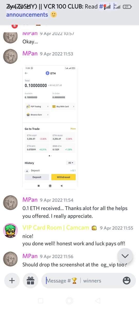 Michael_Pan01's tweet photo. You're looking for the most generous discord server whose sole aim is to make all their members rich, search no more I am a living testimony. I have won 0.5 ETH from VIP CARD ROOM discord server. #vipcardroom join us now https://t.co/vjKekXIzDh https://t.co/Jtw4i6REiW