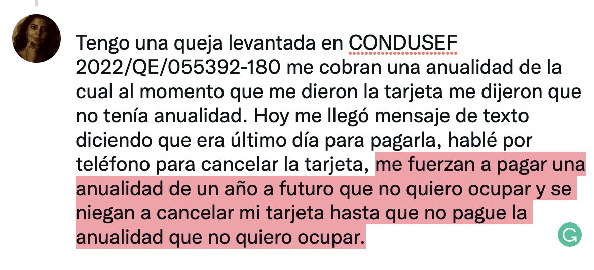 NilaGuiss's tweet photo. @invextarjetas @realmadrid Tengo una queja levantada en CONDUSEF 2022/QE/055392-180 me fuerzan a pagar una anualidad de un año a futuro que no quiero ocupar y se niegan a cancelar mi tarjeta hasta que no pague la anualidad que no quiero ocupar. No sabía que tenía que pagar por esta falsa promesa. https://t.co/l5g39MUfUQ