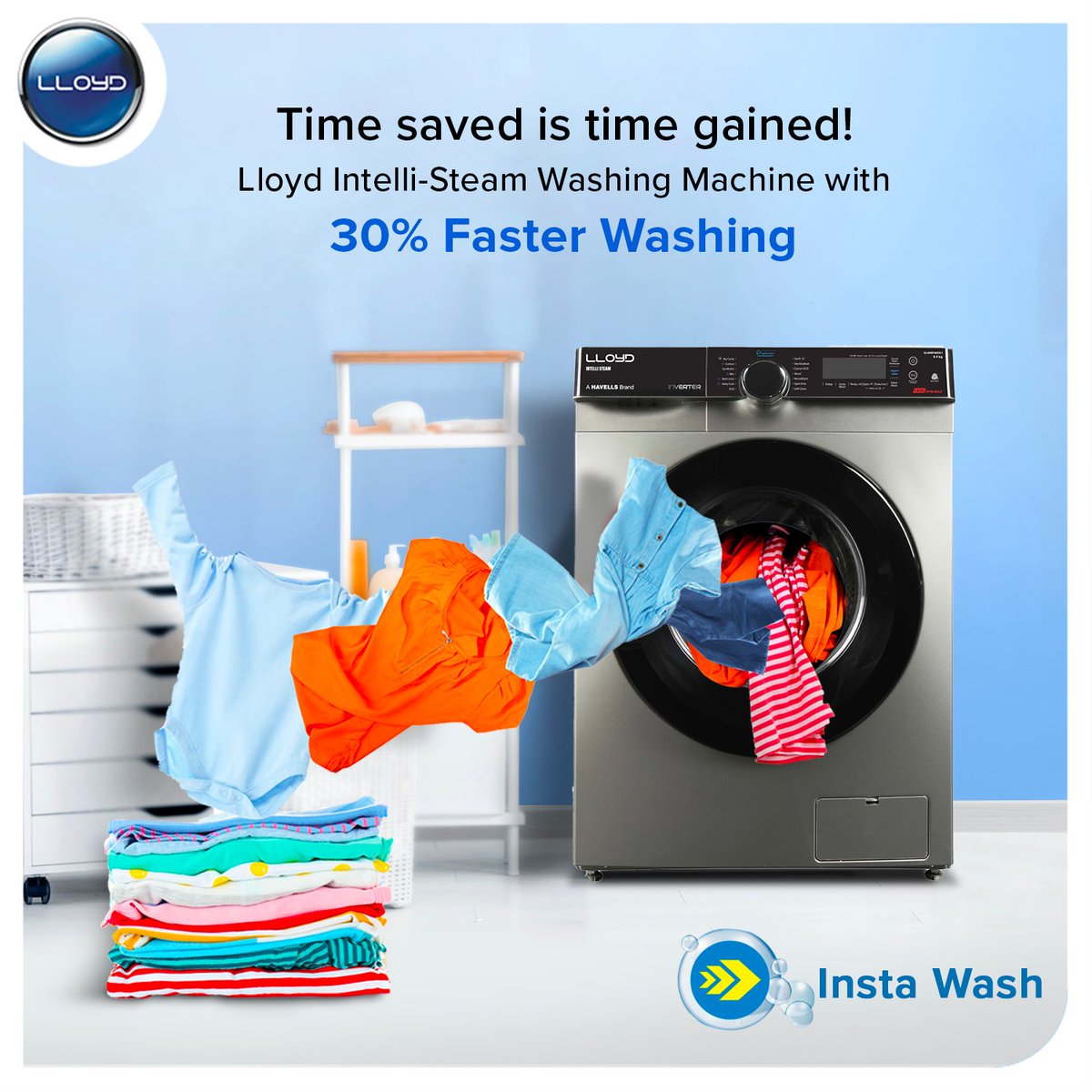 MyLloydIndia's tweet image. More clothes don’t need more time to wash, it just needs an efficient machine like Lloyd Intelli-Steam Washing Machine with Insta Wash feature that washes clothes 30% faster.
Buy now- bit.ly/_Lloyd_Washing…
#LloydWashingMachine #Lloyd