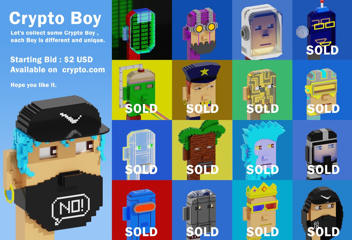 SALE ALIVABLE NOW
Crypto Boy NEW DROP 
on Crypto.com

Starting Bid : $2 USD

Check out my link  bit.ly/3rAfaj9
Hope you like it.

#NFT #NFTdrop #NFTCommunity #thainft
#NFTartist #NFTs #nftcollection #nftthailand 
#NFTcollector
