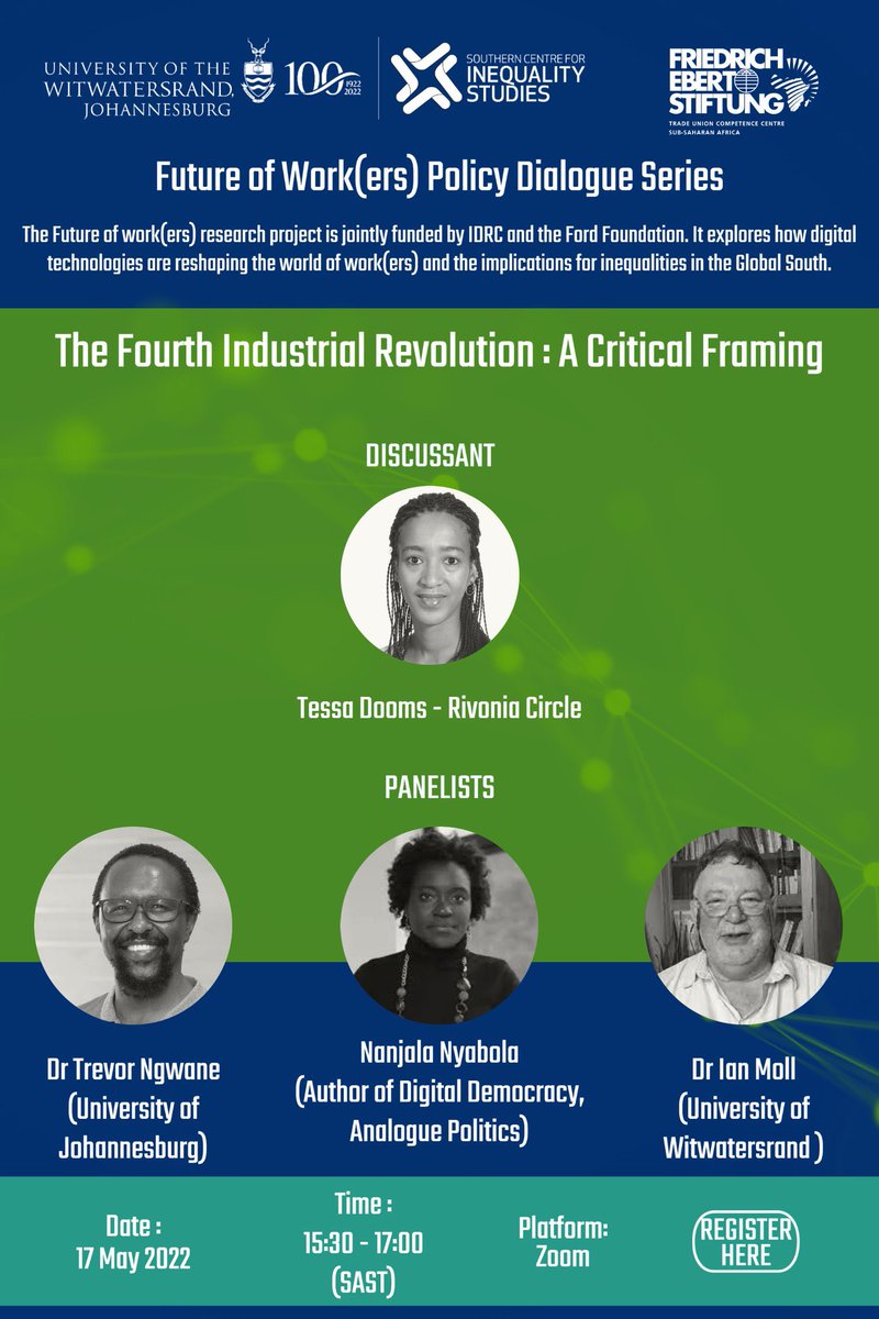 ChampionSAfrica's tweet photo. Join up for the Future of Work (ers) Policy Dialogue Series @WitsUniversity @Wits_SCIS with @Tessa_Dooms 👉🏽register here: https://t.co/YAoWl0lPM5 #ChampionSouthAfrica https://t.co/1bNwnSAMNJ