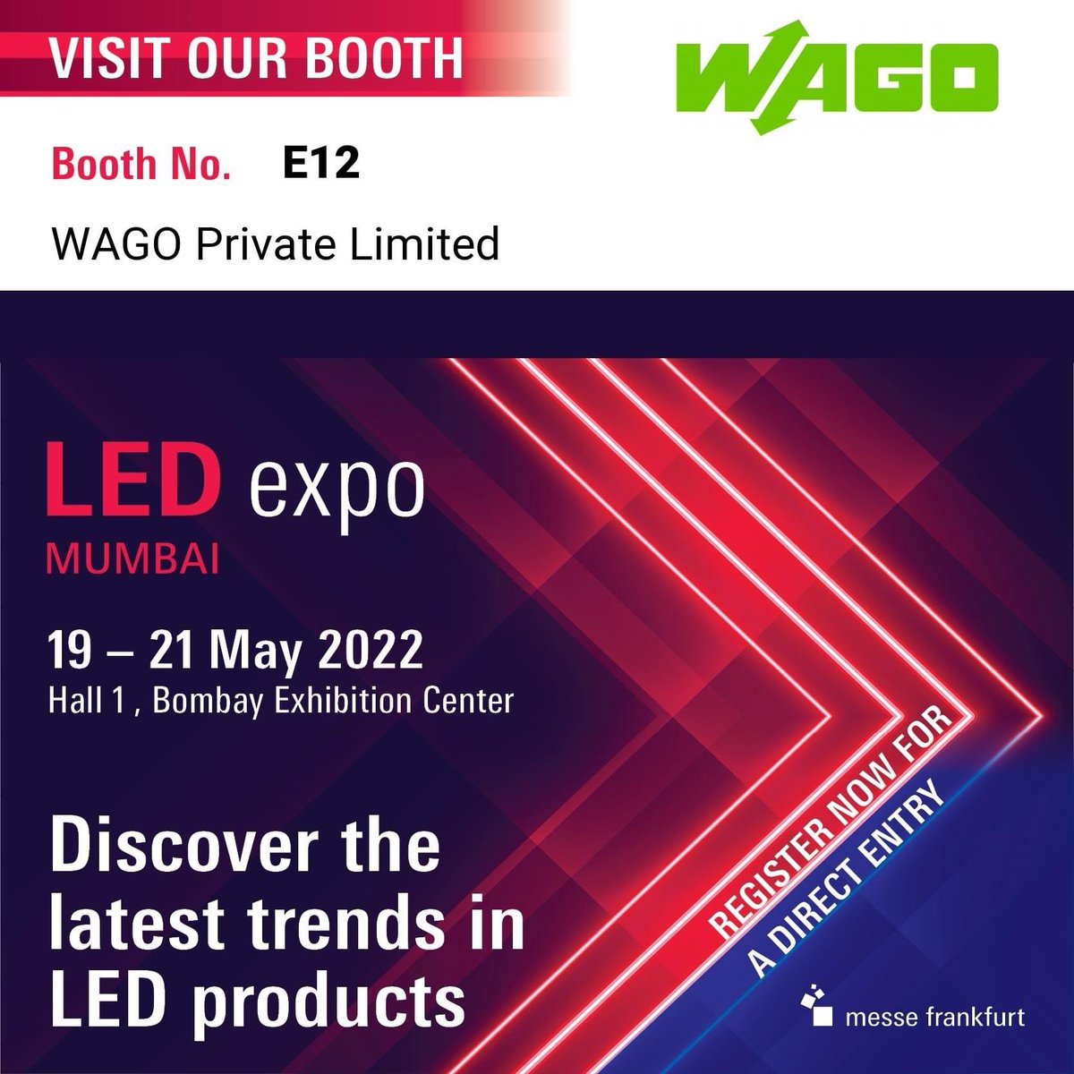 WAGOIndia's tweet photo. We connect your lights! Explore proven connection technology for LED Modules, Drivers and lighting fixtures with #WAGOIndia at @LEDExpoIndia, Booth E12, Hall 1, Bombay Exhibition Center, Mumbai.
#WAGO #ConnectionTechnology #LightingSolutions #LEDExpo https://t.co/lMWVsoWTpy