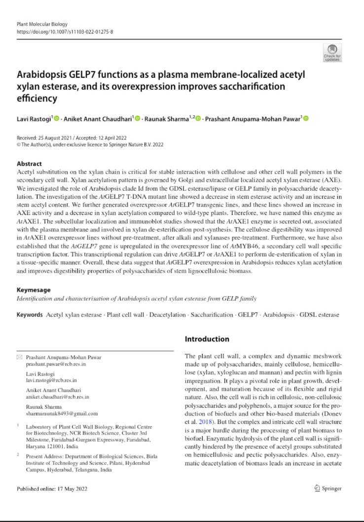 Aniket Anant Chaudhari (@_aniketc_) on Twitter photo Happy to share my first scientific publication of which I was part of from Laboratory of Plant Cell Wall Biology, <a href="/unescorcb/">RCB</a> Thanks and congratulations to the PI <a href="/prashant_pawar/">Prashant Mohan Pawar</a> <a href="/LaviRastogi9/">Lavi Rastogi</a> and other lab members!
rdcu.be/cNH4n Happy to share my first scientific publication of which I was part of from Laboratory of Plant Cell Wall Biology, <a href="/unescorcb/">RCB</a> Thanks and congratulations to the PI <a href="/prashant_pawar/">Prashant Mohan Pawar</a> <a href="/LaviRastogi9/">Lavi Rastogi</a> and other lab members!
rdcu.be/cNH4n