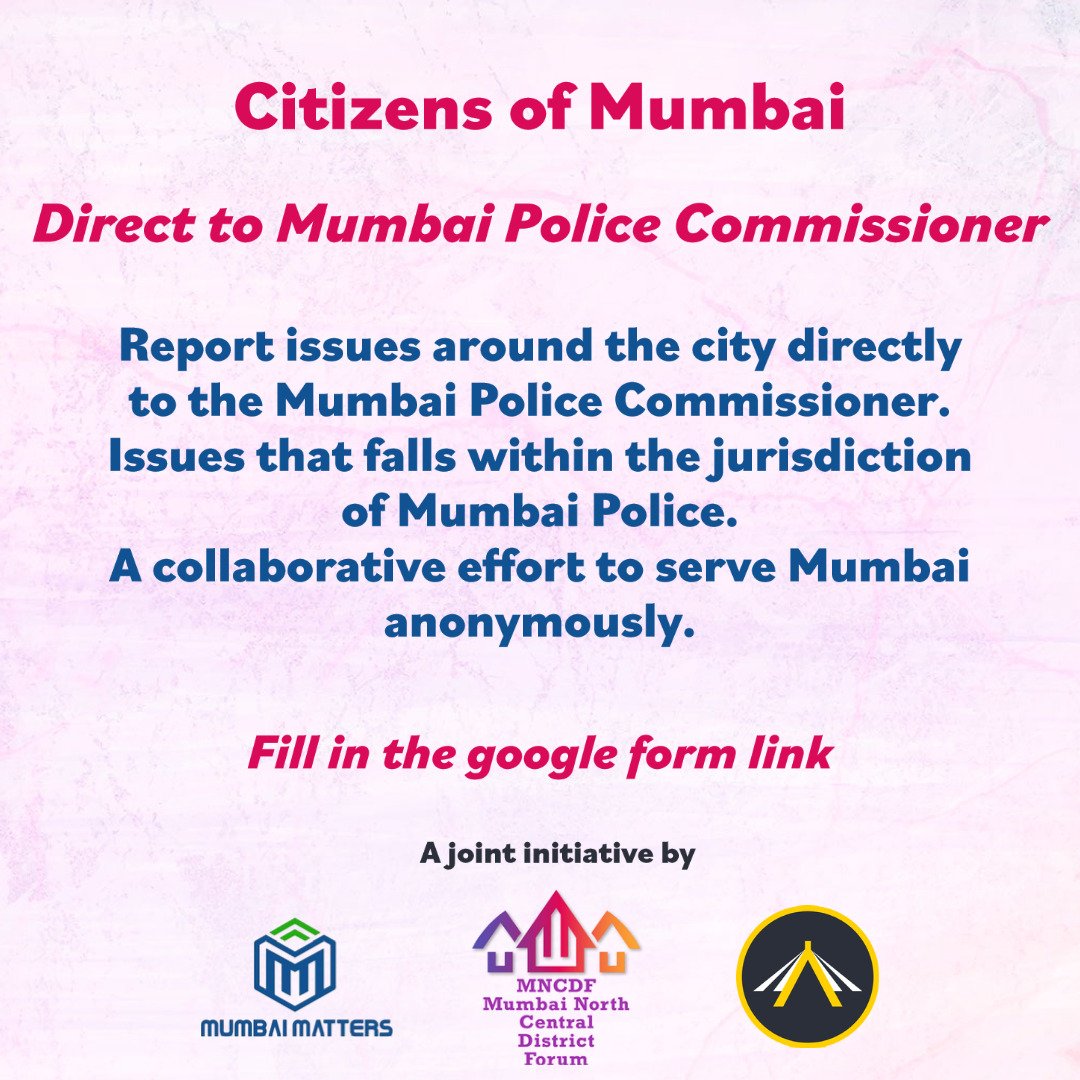 Want to report about issues to <a href="/MumbaiPolice/">मुंबई पोलीस Mumbai Police</a> anonymously?

Here's an opportunity to do it

Just fill the form below and it will be escalated to <a href="/CPMumbaiPolice/">Commissioner of Police, Greater Mumbai</a>

The personal details of the complainant will be protected by legal team of <a href="/MNCDFbombay/">M.N.C.D.F</a>

Link: forms.gle/WYhAgW5FrTdWsU…