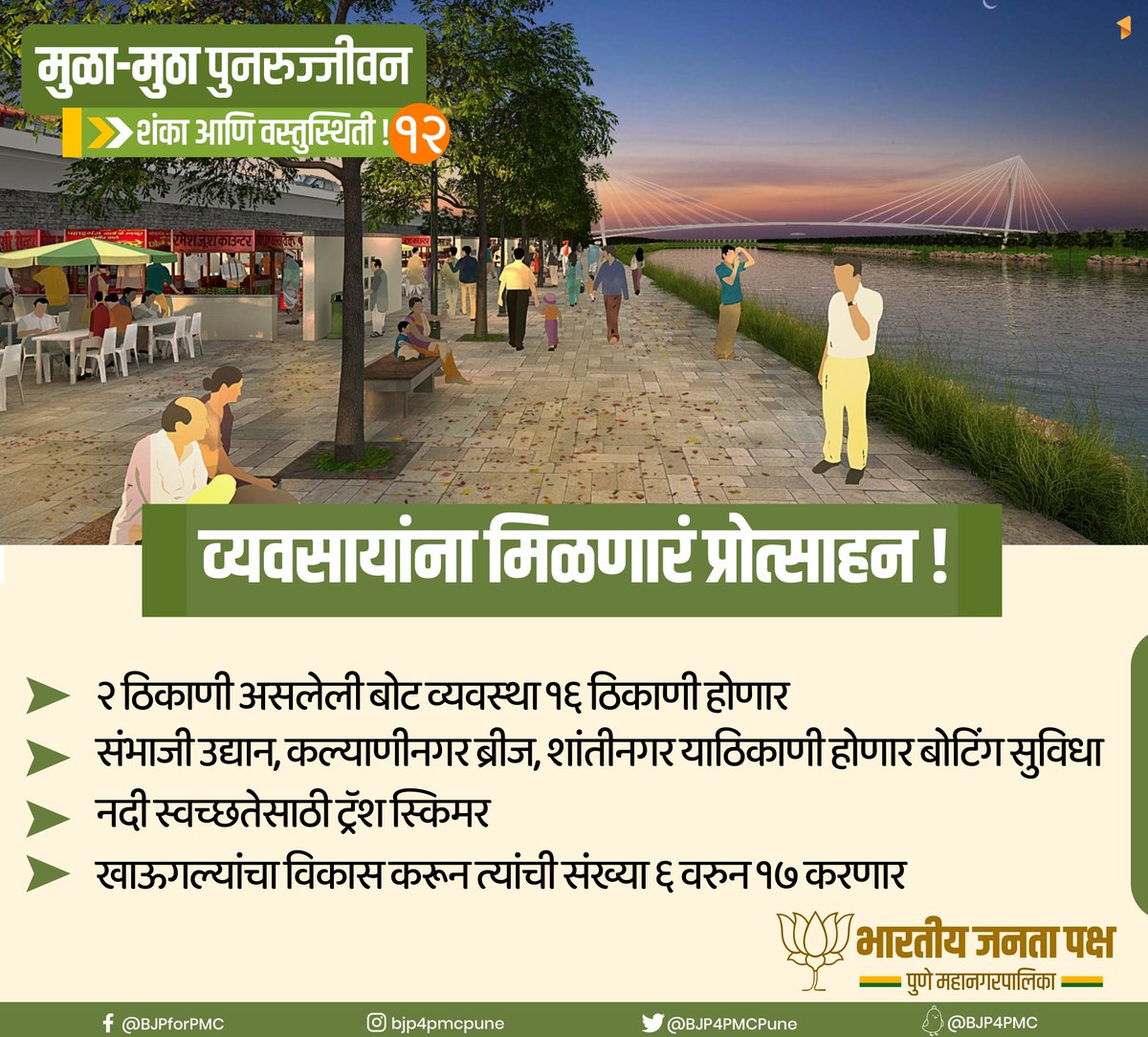 GaneshBidkarBJP's tweet photo. व्यवसायांना मिळणार प्रोत्साहन !

 #PuneRiverRejuvenation  #BJP4PMC #Pune #BJPForPMC #FactsAndReality #अभिमानपुण्याचा #PrideOfPune https://t.co/i8ptozKPsi