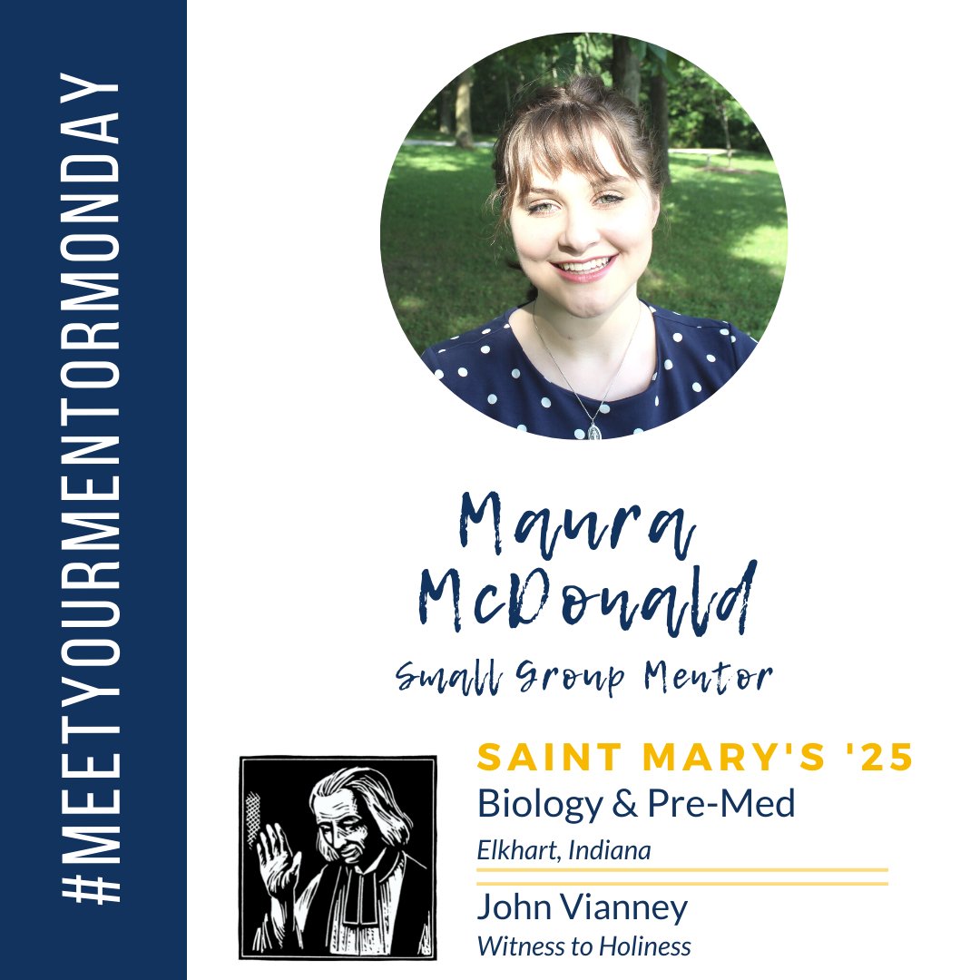 Meet Maura McDonald, Small Group Mentor! "I am excited to deepen my relationship with God as I meet new people and help them see the beautiful ways God is already present and working in their lives!” 
#NDVision #MeetYourMentorMonday <a href="/McGrathND/">McGrath Institute for Church Life</a>