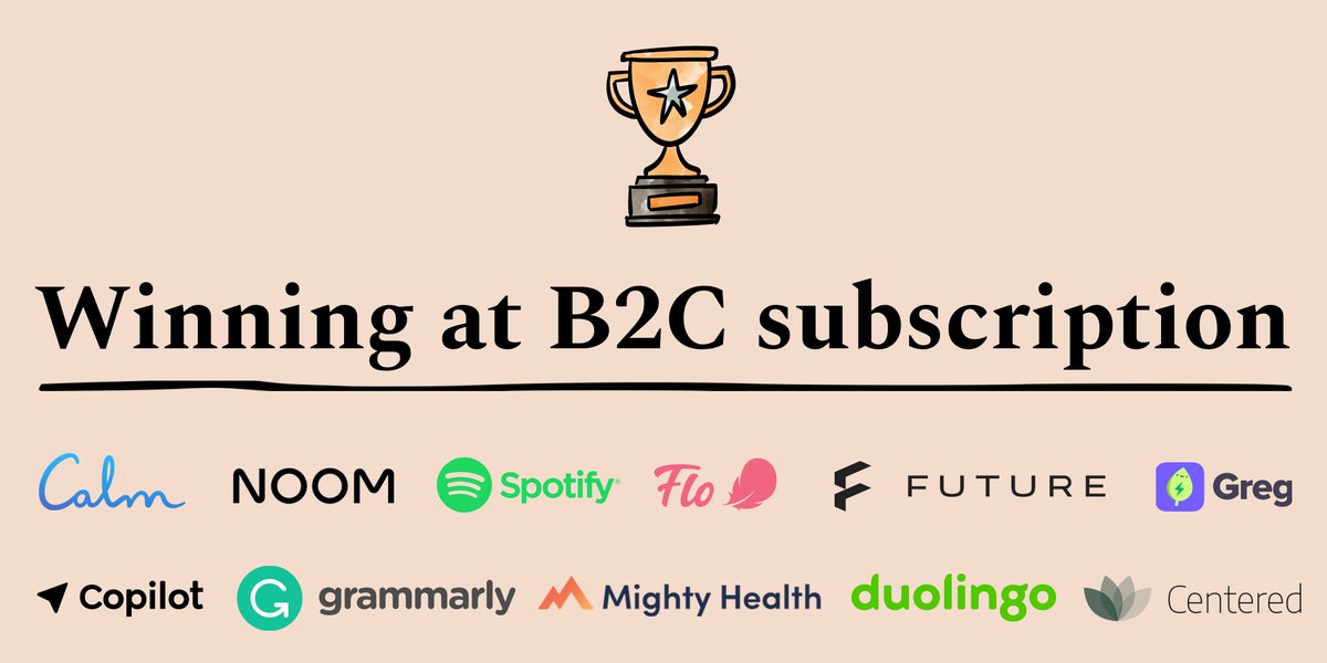 lennysan's tweet image. I&apos;ve always wondered why basically every consumer subscription app fails—and what the few that made it like @Noom @Duolingo @Calm @Grammarly did differently.

So I talked to the founders and early leaders at these companies to find out. Here&apos;s what I learned 🧵
