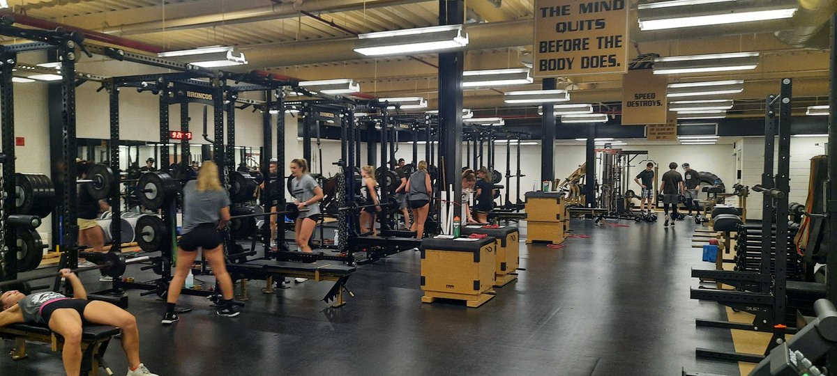 THerrmannSC's tweet photo. Nothing Better than a Full Weight Room during the Summer! A number of Bronco Student-Athletes from @WMUHockey @WMUMensTennis @WMUWomensTennis @WMUVolleyball @WMU_WBB @WMUMBB and @WMU_Gymnastics got after it today!
#TeamWMU #HorsepoWer https://t.co/2q6Zdsh8VW