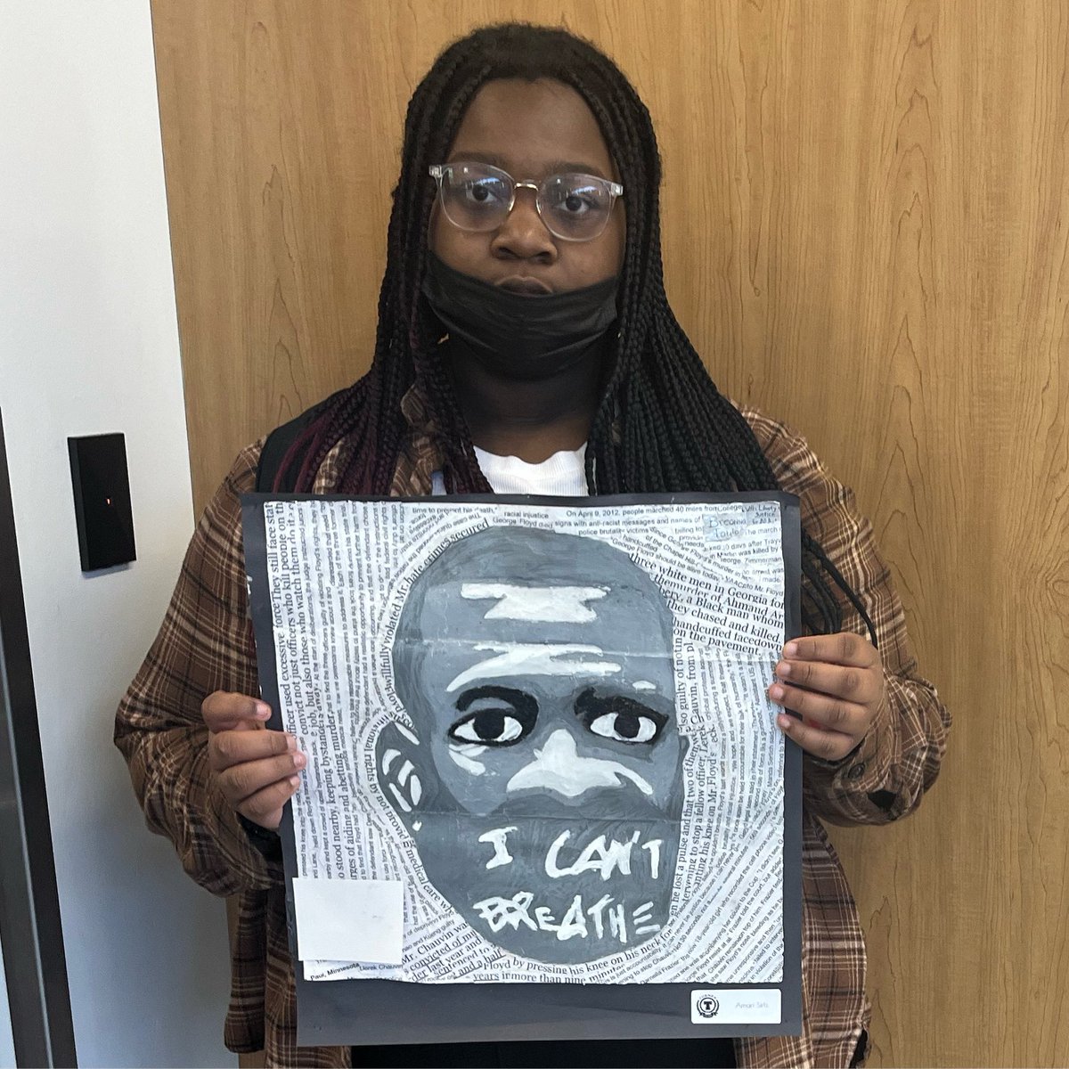 khenryart's tweet image. Congratulations to Amari! Her mixed media portrait of George Floyd got 2nd place in the 2D category @ the TMS Fine Arts Fair! #TMScometogether