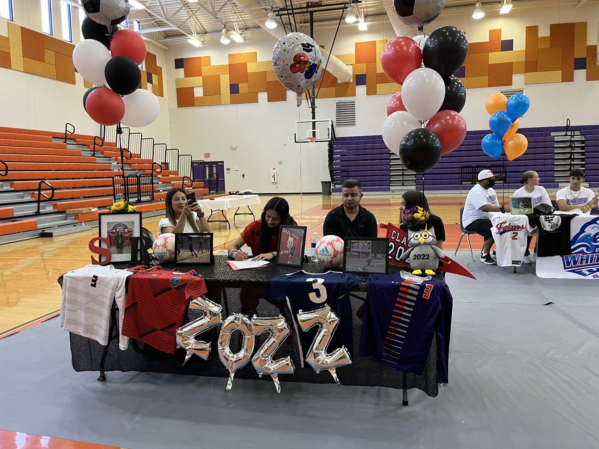 EHSoccerENGLAND's tweet photo. What a day. We had 10 Falcons signing to take their talent to the college level. Congratulations Tiny, Sofia, Deserie. FTF https://t.co/9BVSaXR0U5