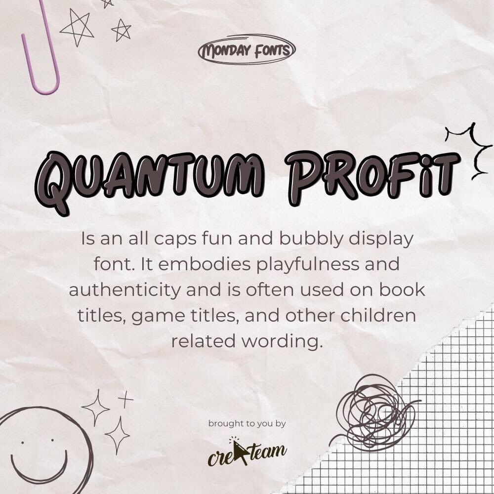 createam_pcshs's tweet photo. It's Monday again. I know some of you still don't want to go back to school. So to make your day better, may we present to you Quantum Profit font!
#Createam 
#PCSHSAdvertisingClub 
🎨: Beatrice Levanza https://t.co/ibhmFf27xH