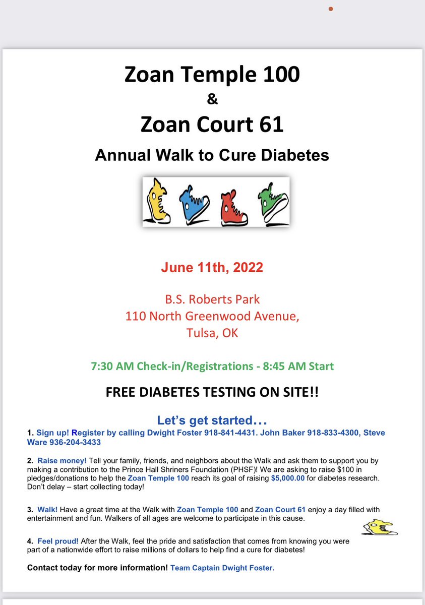 hitmanware's tweet image. Zoan Temple #100 and Zoan Court #61 cares about our community. Please come out and support. There will be free diabetes testing on site. For more information call one of the numbers listed on the flyer.