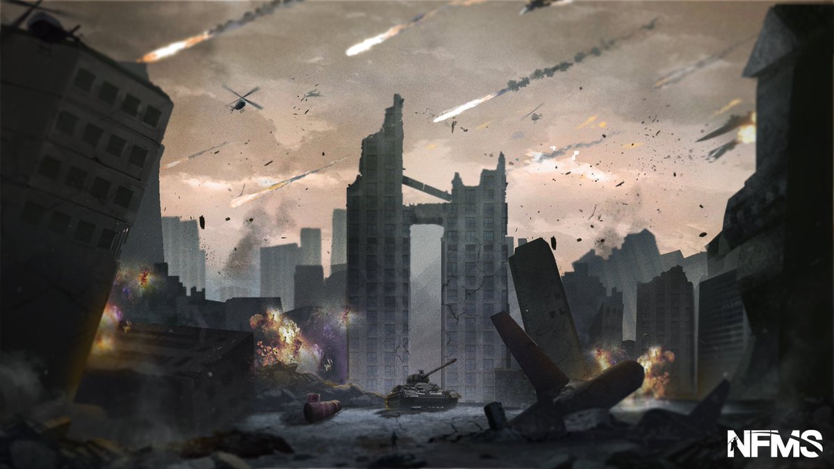 NFMS_nft's tweet photo. In 2020 a virus struck the world and the cracks began to appear. 

Broken supply chains.
A global recession. 
Food shortages.
Tension.

The largest corporations grew even larger as they capitalized on the collapse.

Rampant desperation eventually led to all-out war. 
#NFMS #NFT https://t.co/hNeNIgQVqV