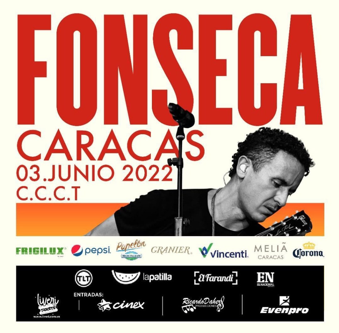 VzlaRenace01's tweet photo. 📢#Caracas disfruta de este increíble concierto y no dejes que te lo cuenten.
FONSECA LLEGA AL CCCT 🎉, adquiere tus entradas ya 🎟️🎤
#VenezuelaRenace 🇻🇪
#cinex
#evenpro
#liveri
#pepsi https://t.co/pImk1bOlOj