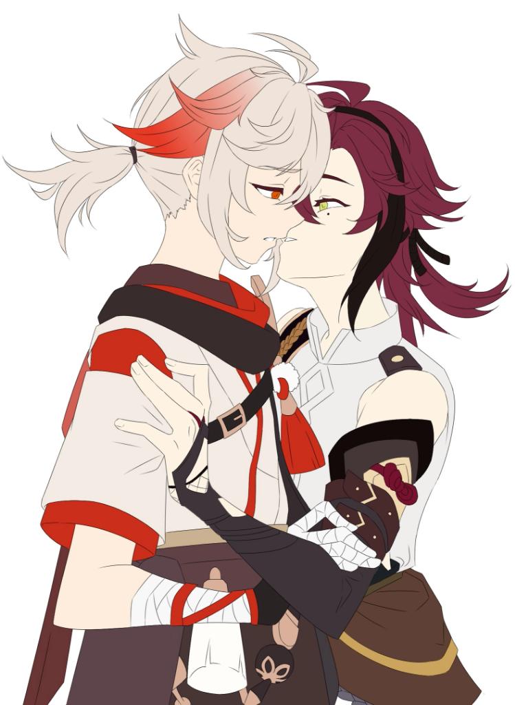 Мой новый отп)))
Я не жалею, что рисовала до пол пятого, и что теперь у меня болит спина. 
#GenshinImpact #Kazuha #Heizou #GenshinImpactart #art