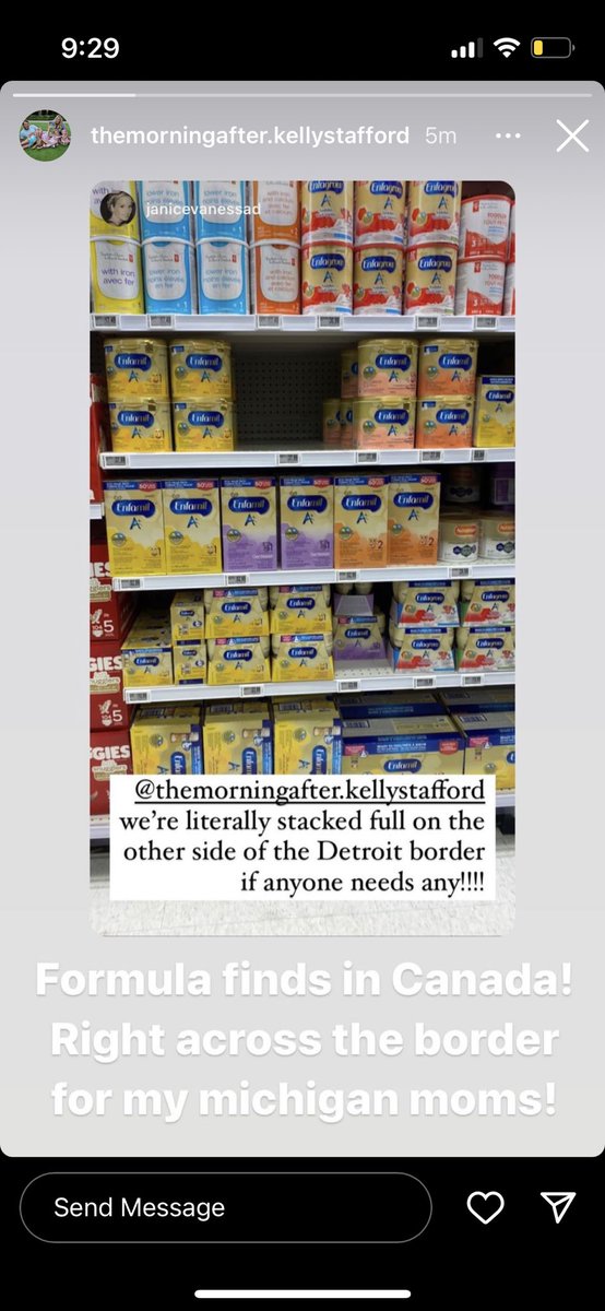 A sign of the times: Canadians reaching out to Kelly Stafford to spread the word that baby formula is available across the border. https://t.co/VNtet7Yukw