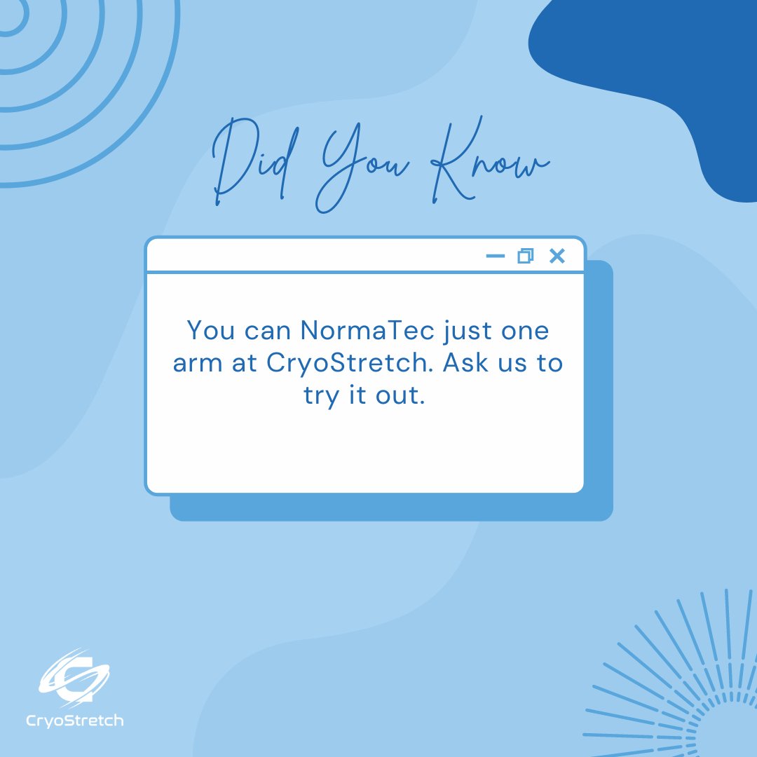 NormaTec compression sleeves are great and versatile. 
How many ways can you pair them? 
One Arm + Legs
-Arms + Legs
-One Arm
-Hips + Arms
-Hips
-Legs 
#cryostretch #cryostretchbln #recovery #recoveryworks
