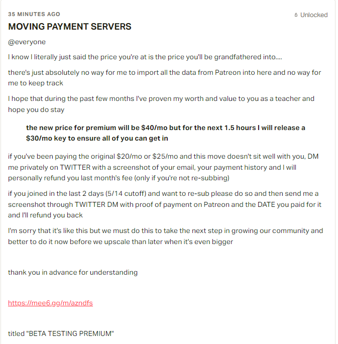 azndfs's tweet photo. current, past and future supporters
I'm only going to say this once:

I had to hard restart the discord through a new payment server b/c Patreon bot let unpaid ppl stay

no right time to do this, had to just get it done

READ THE POST AND DM IF YOU APPLY

https://t.co/xa4AWKTUiH https://t.co/o5dxXGgwFK