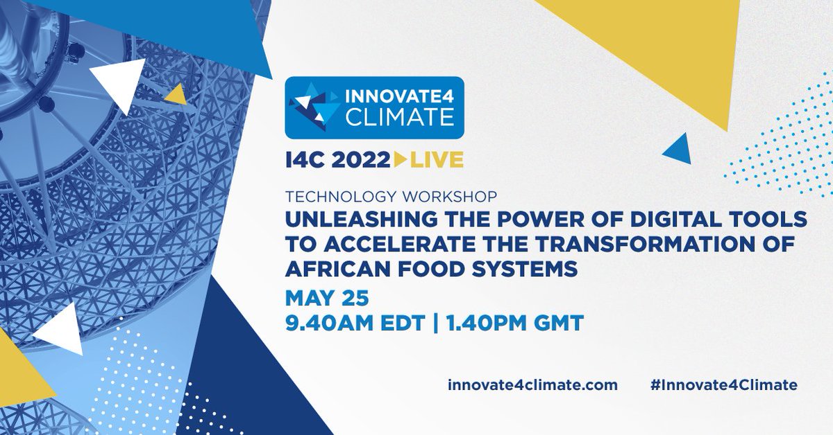 Join us @ forthcoming #Innovate4Climate global event led by <a href="/WorldBank/">World Bank</a>. Learn how <a href="/CGIARAfrica/">AICCRA</a> &amp; partners are exploring ways to unleash the power of #digital tools to accelerate the transformation of #foodsystems in #Africa. 

Join us &gt; Wed May 25 09:40 EDT / 13:40 GMT 👇