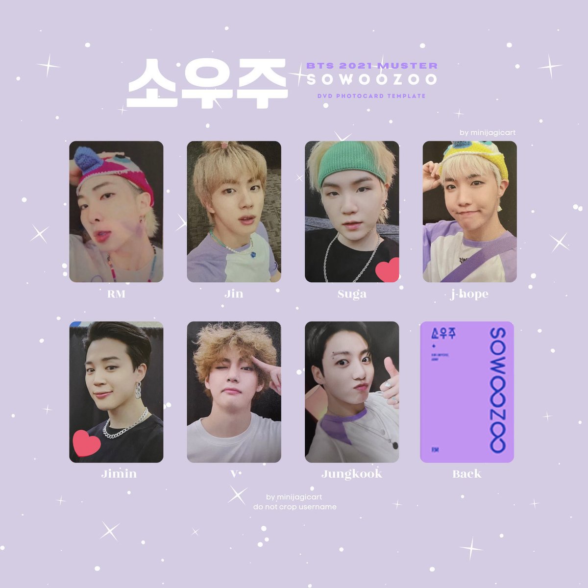 BTS MUSTER SOWOOZOO DVD photocard TEMPLATE jk Jungkook v