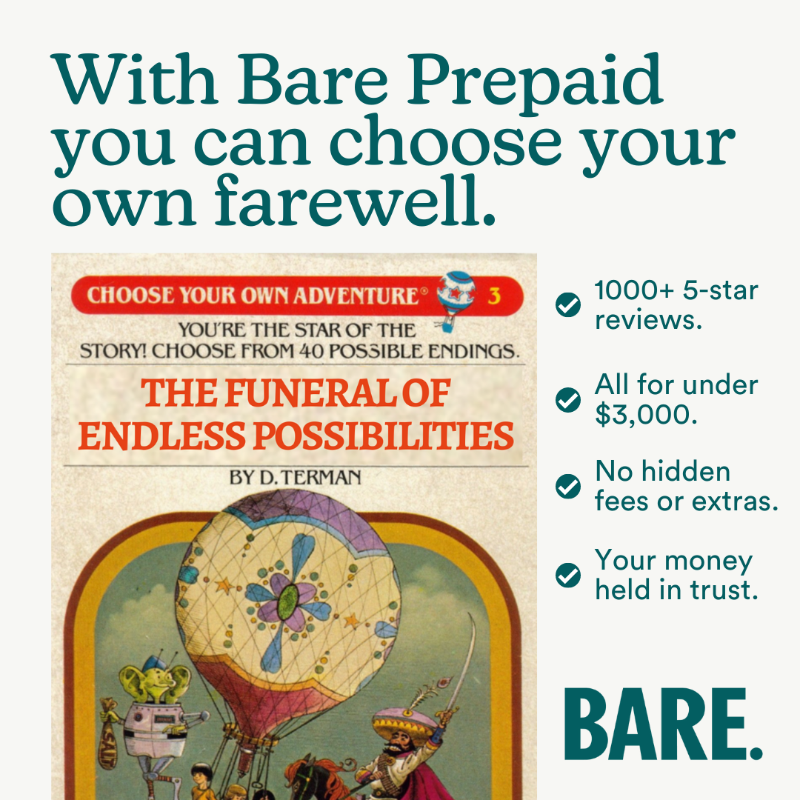 barecremation's tweet photo. It's going to be your farewell so why should someone else choose how it's done? With Bare Prepaid you can plan the farewell you really want - simple or epic - and take a huge burden off your family.