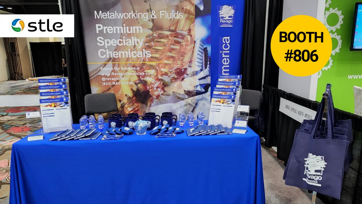 RavagoChem's tweet photo. Welcome to Day 1 of the #STLE Annual Meeting &amp; Exhibition. We can't wait to see you! Visit our technical sales team at booth #806 to share our featured specialty chemicals.

#ravagochemicals #rcna #STLE #metalworking #lubricants #specialtychemicals #innovation #sustainability https://t.co/o3QlwPoRYy