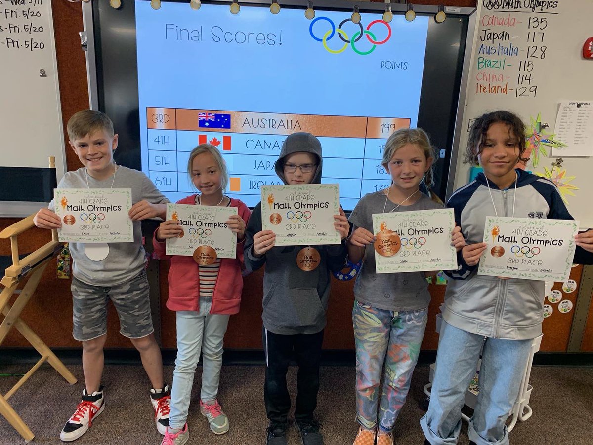 WestridgeSM's tweet photo. Math Olympics has wrapped up in Miss Medina’s class! 7 days and 7 events later, Team China took home the gold!! Congrats to all teams for a job well done! 🥇🇨🇳🥈🇧🇷🥉🇦🇺🇨🇦🇯🇵🇮🇪 #WestridgeWildcats https://t.co/o9JgPc8nhH