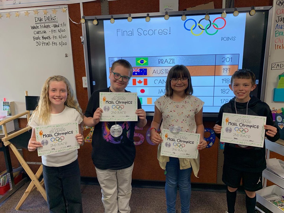 WestridgeSM's tweet photo. Math Olympics has wrapped up in Miss Medina’s class! 7 days and 7 events later, Team China took home the gold!! Congrats to all teams for a job well done! 🥇🇨🇳🥈🇧🇷🥉🇦🇺🇨🇦🇯🇵🇮🇪 #WestridgeWildcats https://t.co/o9JgPc8nhH
