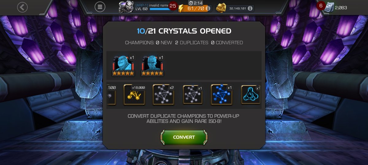 InvalidMcoc's tweet photo. @MarvelChampions not too shabby 😉 for daily crystal opening https://t.co/ZfCOphEGt1