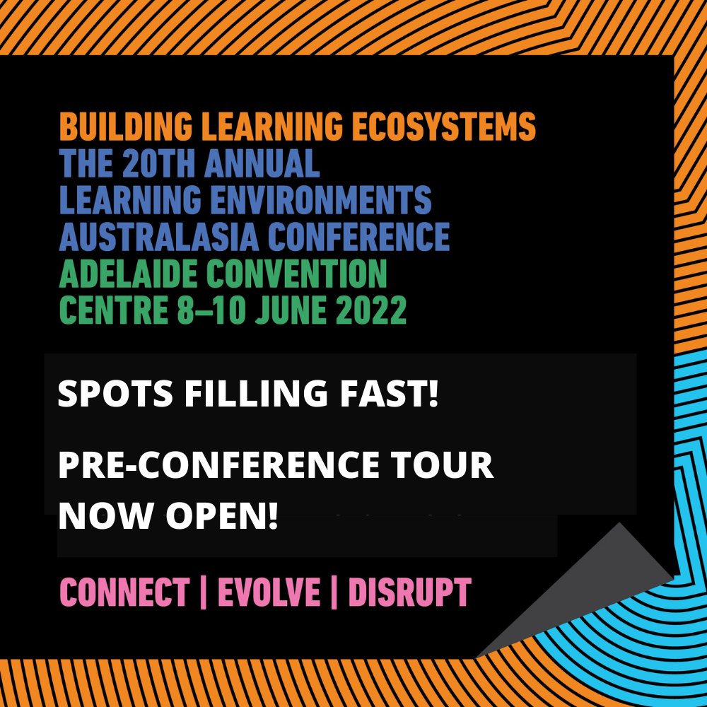 Le_Australasia's tweet photo. Momentum is building for our 20th Annual Learning Environments Australasia Conference from 8-10 June 2022. Tickets selling fast and there are less than 50 places left! Get your ticket now: https://t.co/GOGSre2Lr3
#SchoolDesign #AustralianArchitecture #Education #LearningSpaces https://t.co/cvlBWnOXJY