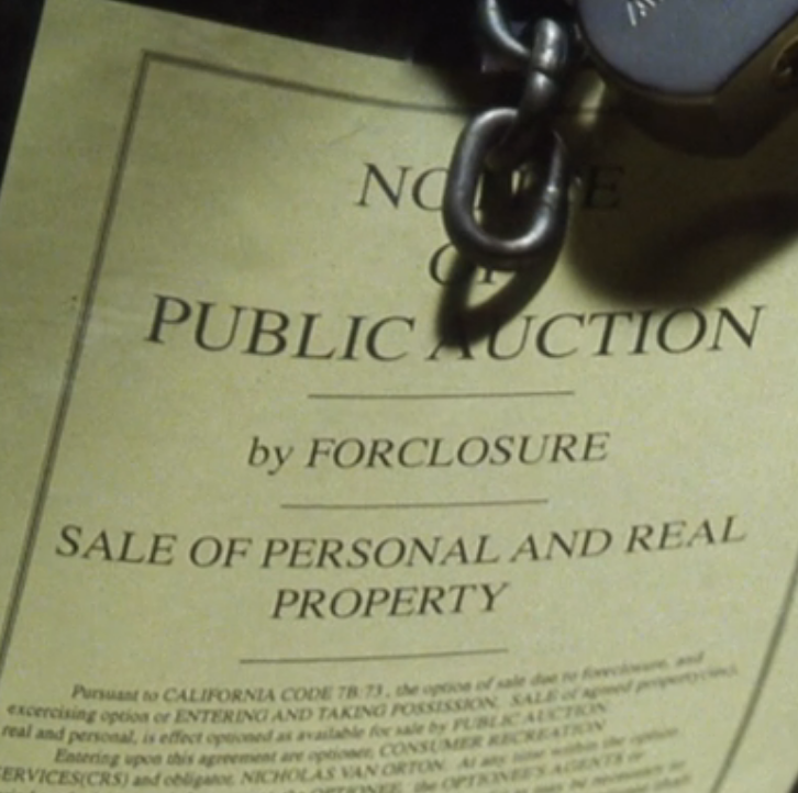 Xircuits's tweet photo. LOL - watching #TheGame starring Michael Douglas and this sign has a misspelling in giant letters. #FORCLOSURE 😂😂😂 https://t.co/H2reoCK5zo