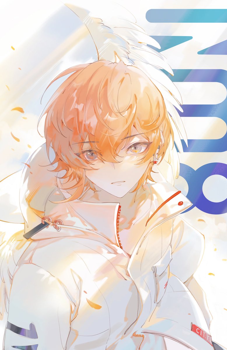 1boy solo male focus looking at viewer orange hair short hair jewelry  illustration images