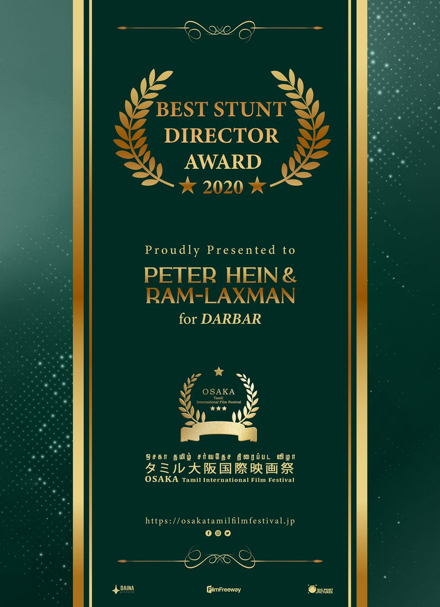 Best Stunt Director award for #SuperstarRajinikanth 's #Darbar at the #OsakaTamilInternationalFilmFestival 🔥

#Rajinikanth #Thalaivar169
