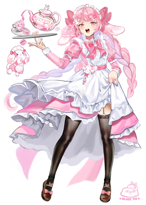 Pink bunny Maid 🐰 Painted directly from sketch with no lineart or base color. 