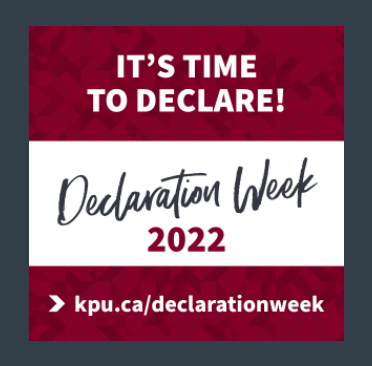 Come meet with all your KPU advising teams at Declaration Week – an in-person event May 17-20, 2022 
Enter your name in a prize draw to win a $50 Bookstore gift certificate!