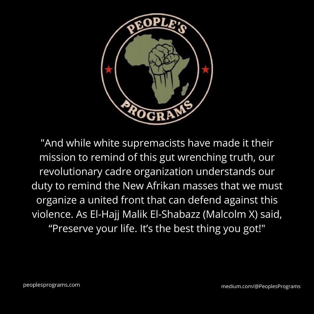 Saturday’s neo-nazi white supremacist attack on New Afrikans in Buffalo is yet another reminder of the genocidal war on Black people by this white settler colony. Read more here: medium.com/@PeoplesProgra…