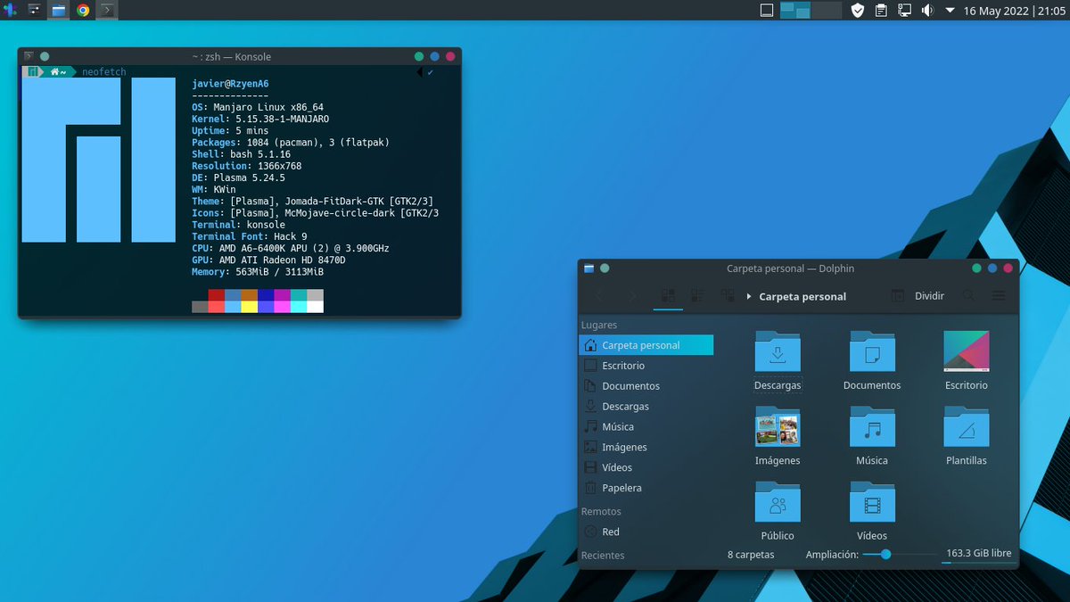 4Sentinell's tweet photo. En mi pc de escritorio Manjaro con KDEPlasma arranca consumiento 563mb.
#Manjaro
#GNULinux
#KDEPlasma
Por cierto la personalizacion es #Edna de @joma666 y #SeduccionLinux. https://t.co/0eNF8QW4Ug