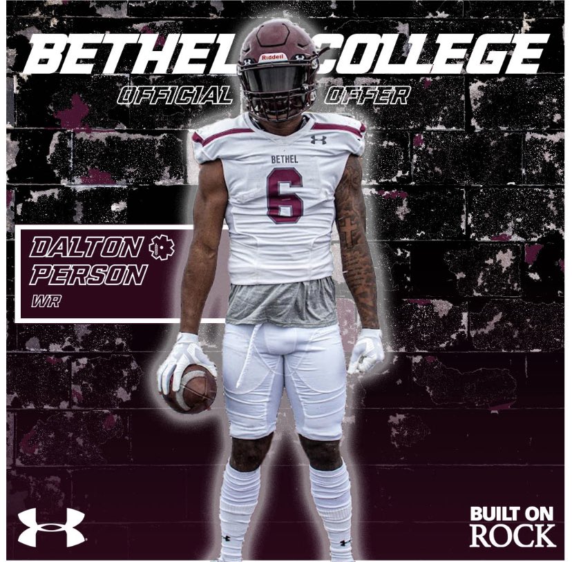 Daltonperson20's tweet photo. Blessed to have received my second college football offer from Bethel University!! @CoachGrider_BC @CoachStokesBC  @Threshers_FB @Vps_football @TravisEast4 https://t.co/3bzjW9oMNl