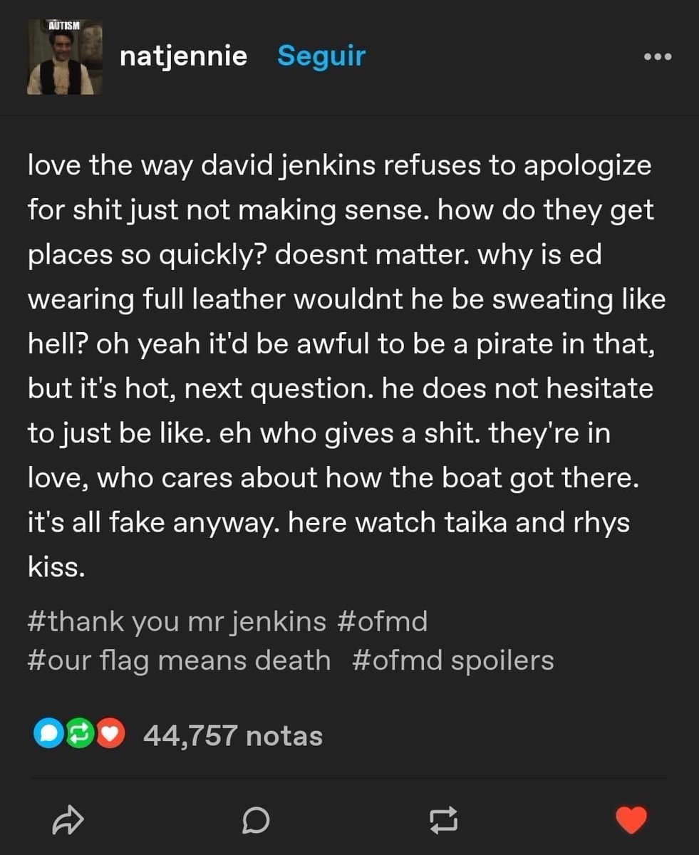 CharlieJSnicket's tweet photo. This is why ⁦@david_jenkins__⁩ is a fandom hero and also why they need to #renewourflagmeansdeath #ourflagmeansdeath #ofmd https://t.co/v4YgfwC0Qv