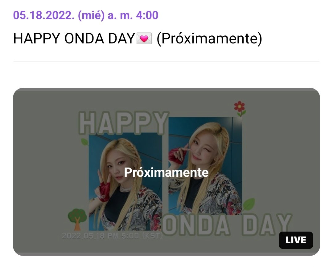 EverglowChile_'s tweet photo. 📰 | 16.05.22 >> ONDA realizará una transmisión en vivo en VLIVE por su cumpleaños el día Miércoles 18 de Mayo a las 5PM KST (4AM CHILE). ❤️‍🩹

▶️ https://t.co/nwe8dGmMVX

#EVERGLOW #에버글로우 @EVERGLOW_twt https://t.co/mTQxE6ujSv