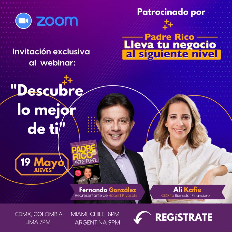 🔰Fernando junto a Ali Kafie nos compartirán los pasos precisos que necesitas dar si buscas encontrar la confianza necesaria para descubrir lo mejor de ti y tu potencial.

🗓️¿Cuando? jueves 19 de mayo
Link de Registro: bit.ly/3wcRDpT

#richdadlatino #mentesmillonarias
