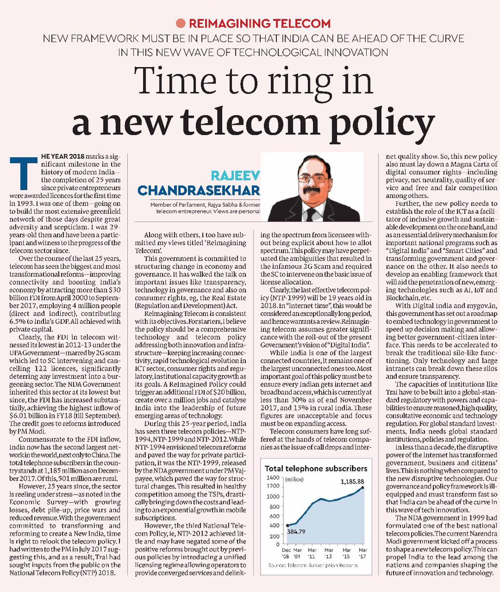 akshaysrao's tweet photo. @Rajeev_GoI @TRAI @PMOIndia Sir, when you as an MP suggested a new Telecom policy, PM @narendramodi govt responded to with #DigitalCommunicationPolicy2018
#ReImaginingTelecom https://t.co/9pUDI2e06x