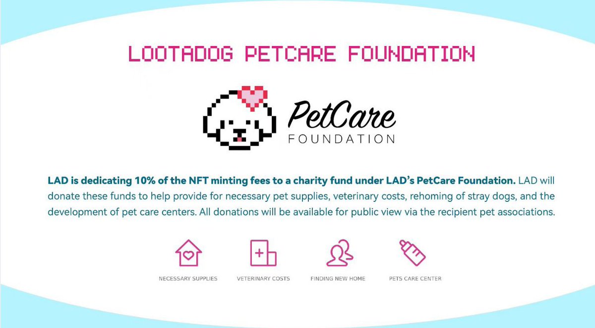LOOTaDOG's tweet photo. LOOTaDOG brings you #NFTs with a purpose. 🦮

When you mint a virtual dog #NFT, we'll dedicate 10% of the minting fee to our PetCare Foundation.

It will fund charitable causes for #pets! 🐶

Follow us to get updates on our upcoming mint! 😍🐕

#NFTCommunity #Web3 #web3community https://t.co/Wx6zW3PAK2