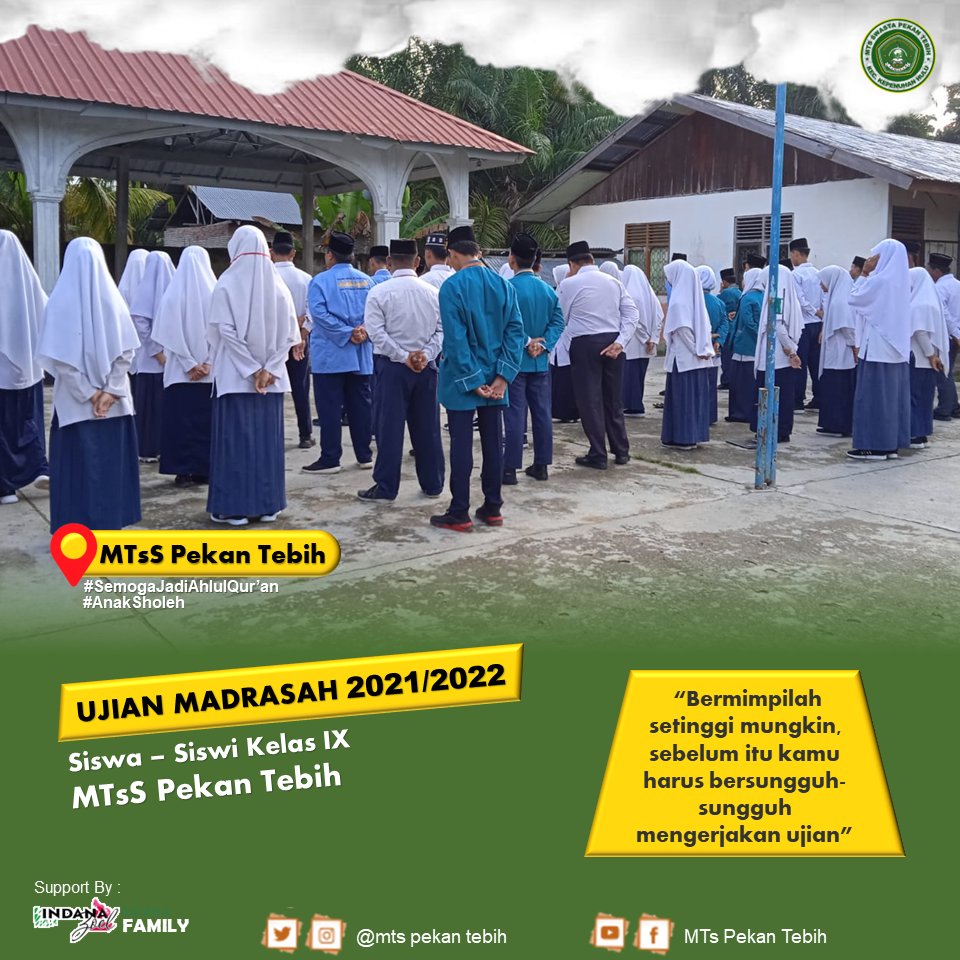 MtsPekan's tweet photo. Selasa, 17 Mei 2022

Gallery MTs Pekan Tebih || Apel Pembukaan Persiapan Pelaksanaan UJIAN MADRASAH berbasih ANDROID Tahun Pelajaran 2021/2022, yang dibuka langsung oleh Kepala Madrasah Bapak H. Zulkarnain Hifni Alwi, S.Pd...

#TetaplahBermimpi
#SemogaSukses https://t.co/CL70UmSuqo