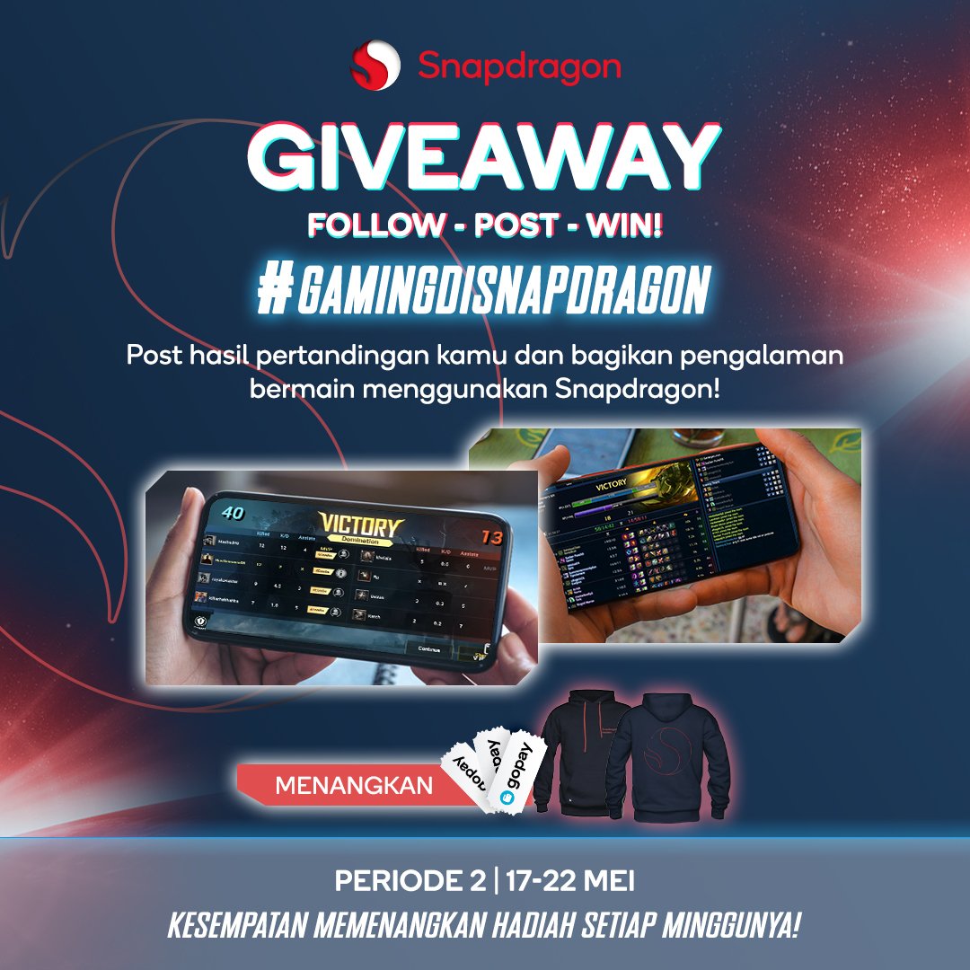 Snapdragon_ID's tweet photo. Mulai #GamingdiSnapdragon Week 2 yuk!

Baca thread ini dengan seksama untuk tau cara ikutannya! 👇

Raih kesempatan memenangkan Snapdragon Insiders Hoodie untuk 2 orang &amp; Saldo GoPay total Rp1.000.000 untuk 5 orang! 🕹️ https://t.co/eRLsPiTsBL